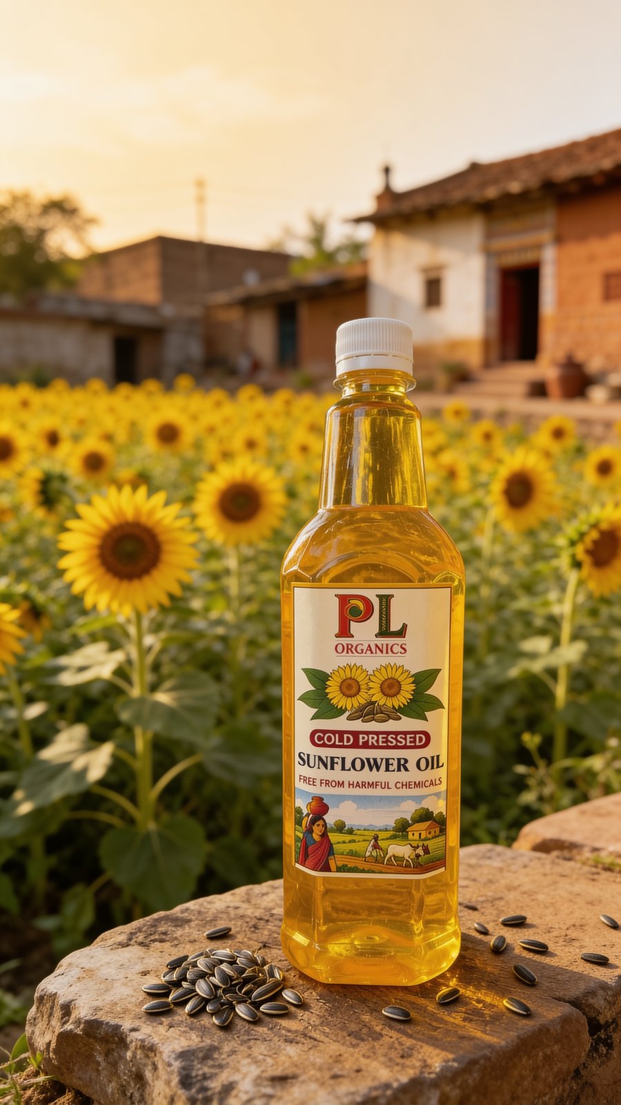 PL Organics Sunflower Oil in a sunflower field